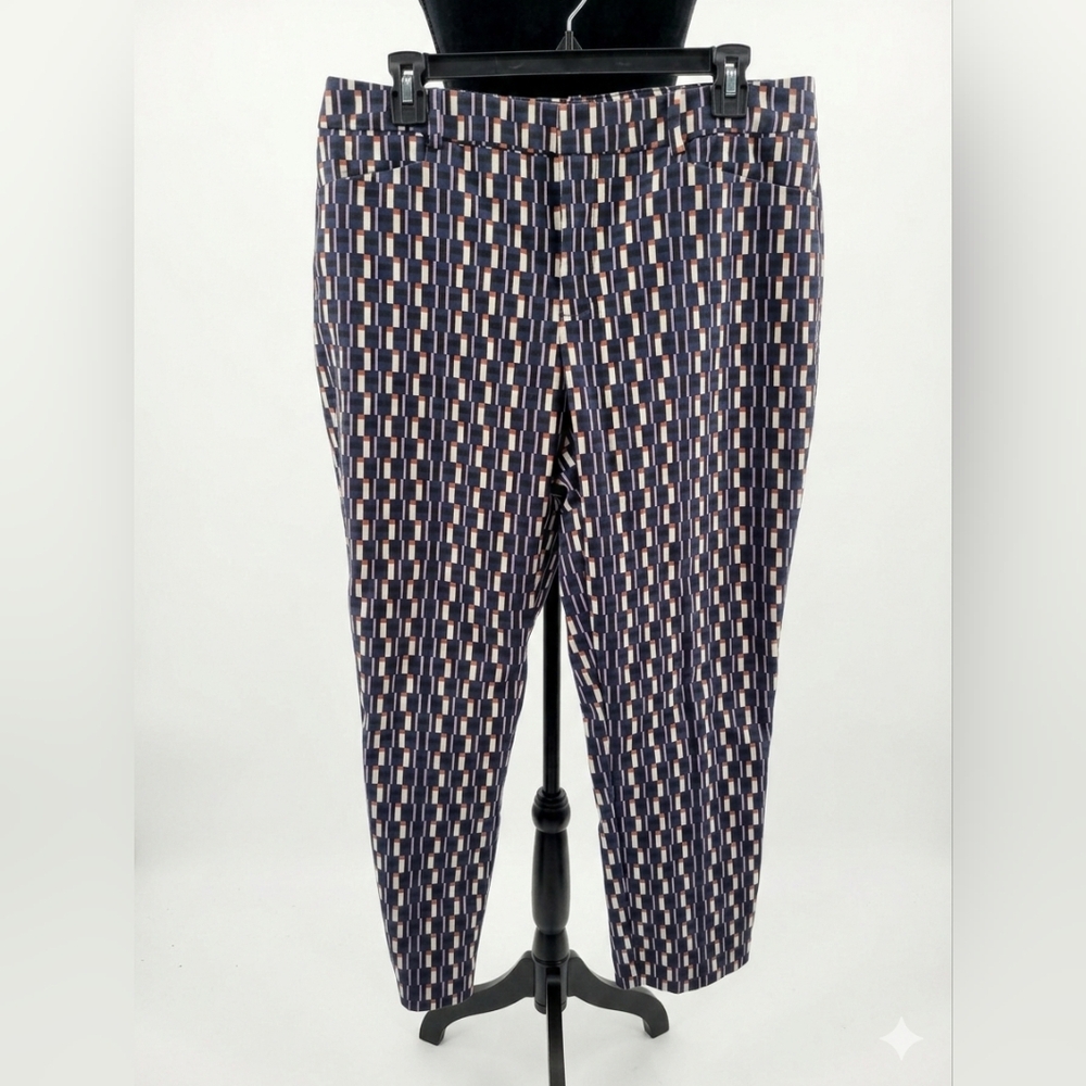 Lord & Taylor Navy Geometric Print Straight-Leg Pants